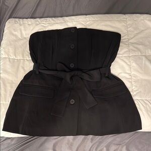 Black Strapless Button-Up & Belted Top